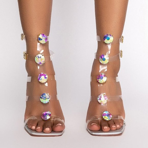 Stasia on Ice: PVC Gladiator Silver Stiletto 7.5 8 10 11 - Picture 3 of 6